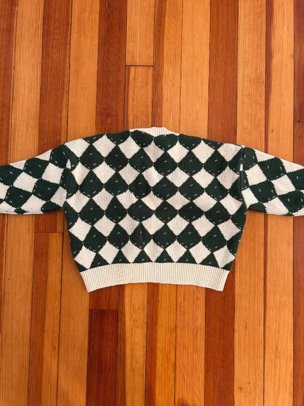 MiniOlie Toddler Knit Diamond Cardigan/Pants Cardigan / 2-3T Green/White